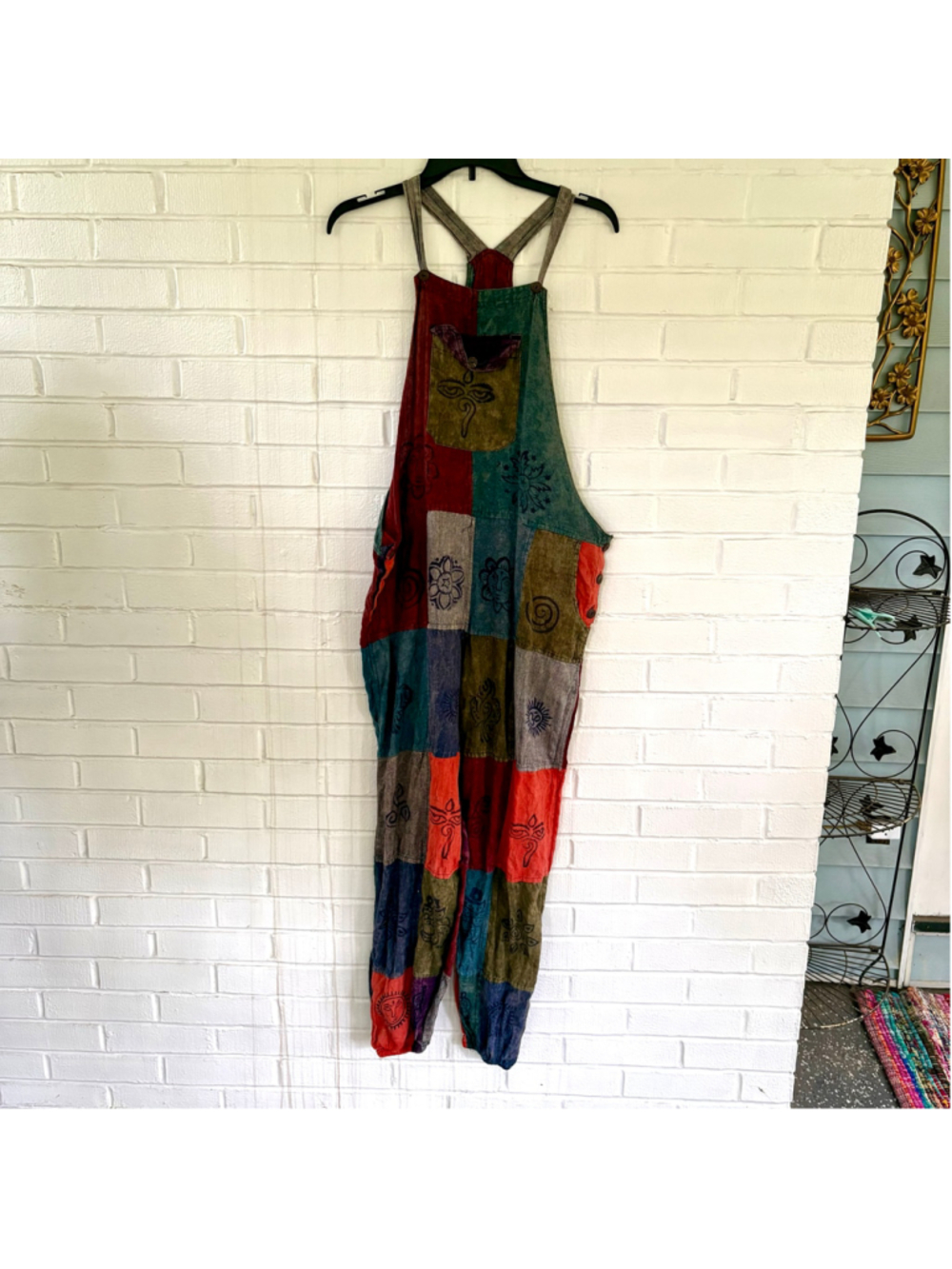 Vintage 90s hippie patchwork cotton overalls - Picture 2 of 8